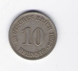  Kaiserreich 10 Pfennig 1908 A     J.13   