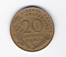  Frankreich 20 Centimes Al-N-Bro1964   Schön Nr.230   