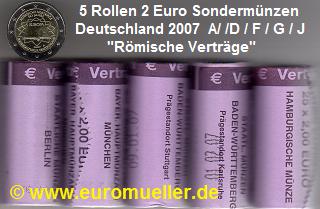 Deutschland alle 5 Rollen...2 Euro Sondermünzen 2007...Röm.Verträge   