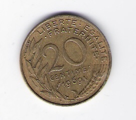  Frankreich 20 Centimes Al-N-Bro1969   Schön Nr.230   