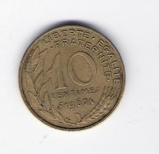  Frankreich 10 Centimes Al-N-Bro 1967   Schön Nr.229   