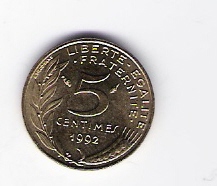  Frankreich 5 Centimes Al-N-Bro 1992   Schön Nr.228   