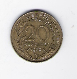  Frankreich 20 Centimes 1970 Al-N-Bro   Schön Nr.230   