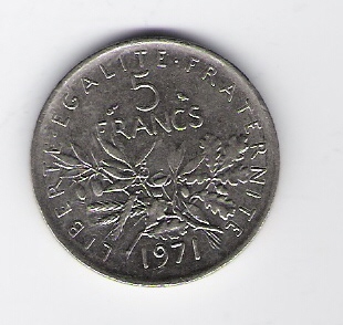  Frankreich 5 Francs K-N,N plattiert 1971 Schön Nr.235   