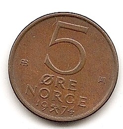  Norwegen 5 Öre 1974  #14   