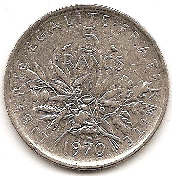  Frankreich 5 Francs 1970 #212   