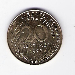  Frankreich 20 Centimes Al-N-Bro1997   Schön Nr.230   