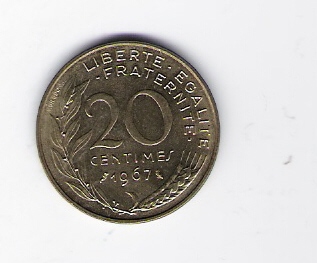  Frankreich 20 Centimes 1967 Al-N-Bro   Schön Nr.230   