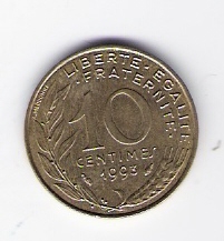  Frankreich 10 Centimes Al-N-Bro 1993   Schön Nr.229   