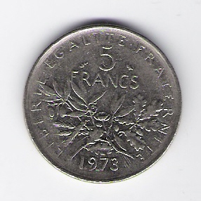  Frankreich 5 Francs K-N,N plattiert 1973 Schön Nr.235   
