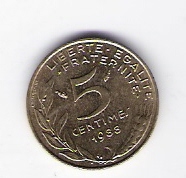  Frankreich 5 Centimes Al-N-Bro 1988   Schön Nr.228   