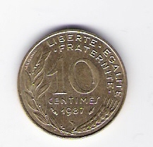  Frankreich 10 Centimes Al-N-Bro 1987   Schön Nr.229   