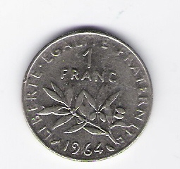  Frankreich 1 Francs 1964 N  Schön Nr.233   