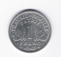  Frankreich 1 Franc 1943 Al    Schön Nr.213   