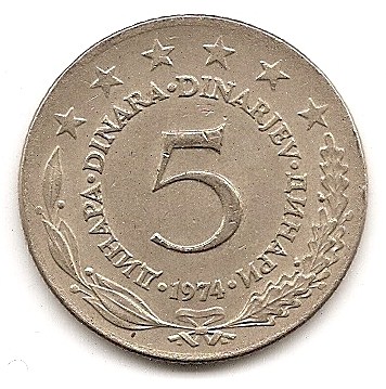  Jugoslawien 5 Dinar 1974 #150   