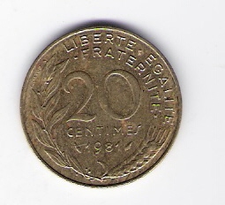  Frankreich 20 Centimes Al-N-Bro1981   Schön Nr.230   