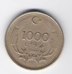  Türkei 1000 Lira 1991 K-N-Zk  Schön Nr.A235   