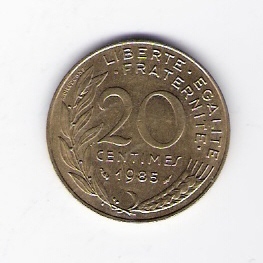  Frankreich 20 Centimes Al-N-Bro1985   Schön Nr.230   