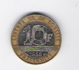  Frankreich 10 Francs 1988Al-N-Bro/ N  Schön Nr.259   