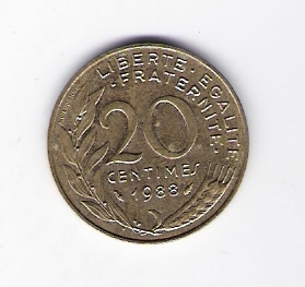  Frankreich 20 Centimes Al-N-Bro1988   Schön Nr.230   