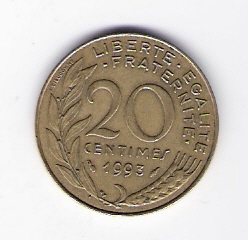  Frankreich 20 Centimes Al-N-Bro1993   Schön Nr.230   