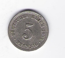  Deutsches Reich 5 Pfennig 1908 D  Jäger Nr.12   