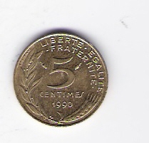  Frankreich 5 Centimes Al-N-Bro 1990  Schön Nr.228   