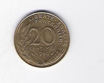  Frankreich 20 Centimes Al-N-Bro 1989 Schön Nr.230   