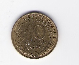  Frankreich 10 centimes Al-N-Bro 1980  Schön Nr.229   