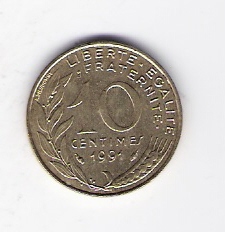  Frankreich 10 Centimes Al-N-Bro 1991 Schön Nr.229   