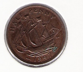  Grossbritannien 1/2 Penny Bro 1947  Schön Nr.335   