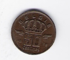  Belgien 50 Centimes Bro 1958    Schön Nr.97   