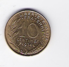  Frankreich 10 centimes Al-N-Bro 1974  Schön Nr.229   