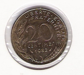  Frankreich 20 Centimes Al-N-Bro 1982  Schön Nr.230   