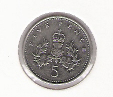  Grossbritannien 5 Pence K-N 1992  Schön Nr.452   