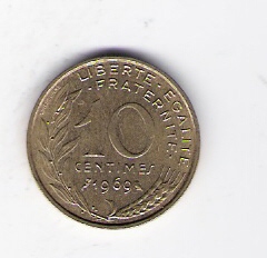  Frankreich 10 Centimes Al-N-Bro 1969 Schön Nr.229   