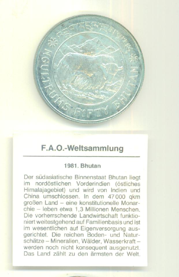  50 Ngultrum Bhutan 1981 (FAO)(Silber 28,28 g)   