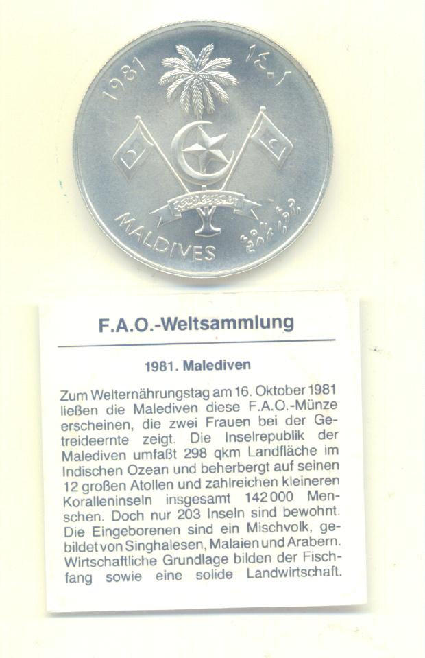  100 Rufiyaa Malediven 1981 (FAO)(Silber 28,28 g)   
