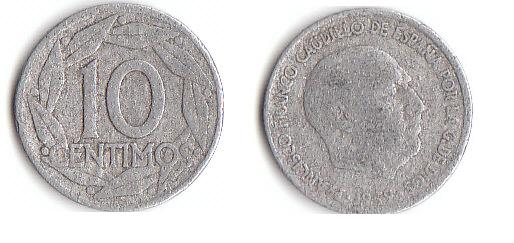 Spanien (D102)b. 10 Centimos 1959 sehr schön