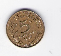 Frankreich 5 Centimes Al-N-Bro 1967   Schön Nr.228   
