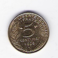  Frankreich 5 Centimes Al-N-Bro 1995   Schön Nr.228   