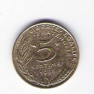  Frankreich 5 Centimes Al-N-Bro 1996   Schön Nr.228   