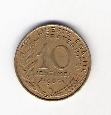  Frankreich 10 Centimes Al-N-Bro 1965   Schön Nr.229   