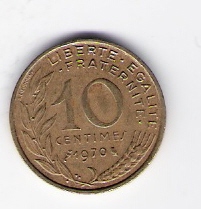  Frankreich 10 Centimes Al-N-Bro 1970 Schön Nr.229   