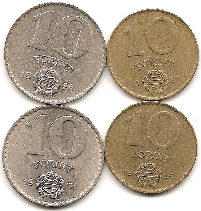  Ungarn 10 Forint 1971, 1976, 1985, 1987 #267   