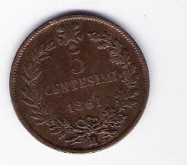  Italien 5 Centesimi K 1861  Schön Nr.3 19.Jahrh.   