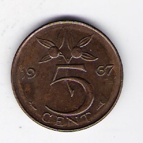 Niederlande  5 Cent Bro Schön Nr.65 1967 siehe Bild
