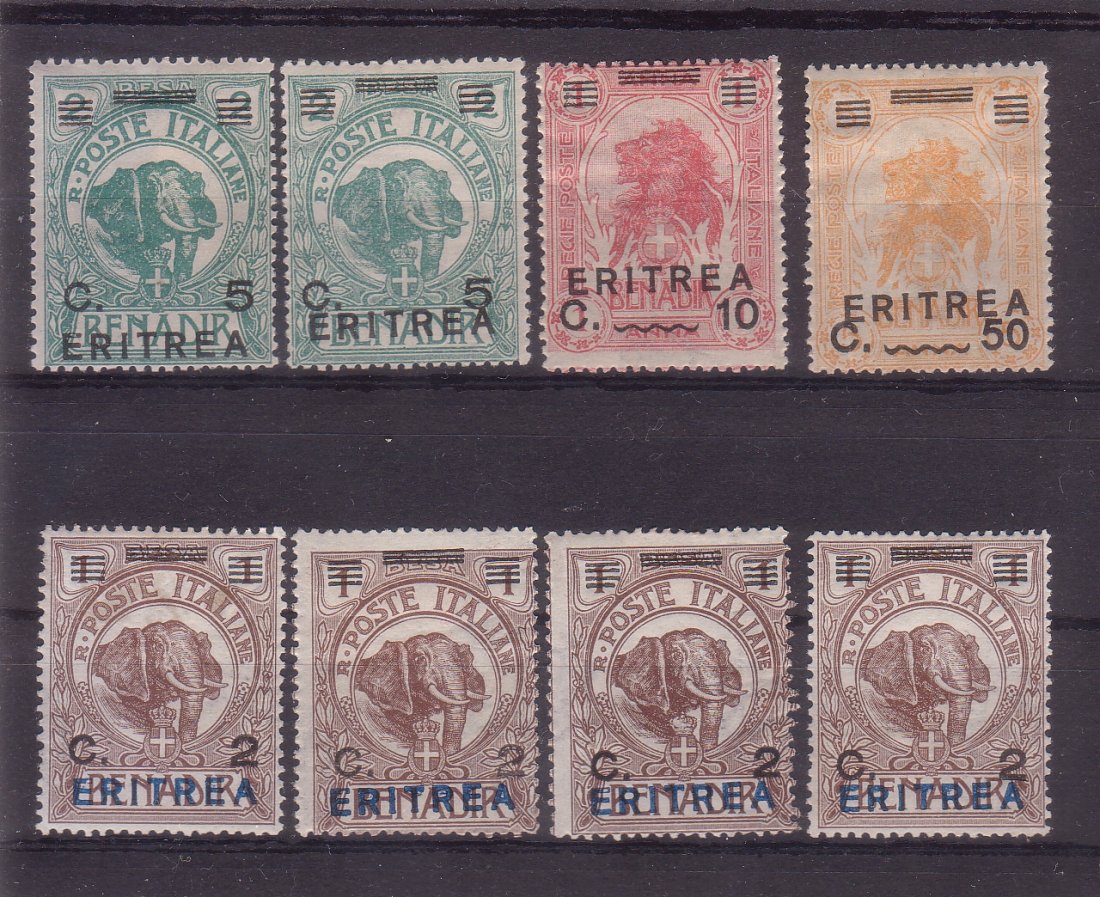  Italienische Eritrea  (ungebraucht) * : Michel Nr: 58x2, 59x1, 62x1, 83x4, 84x4, 85x1, 86x2.   