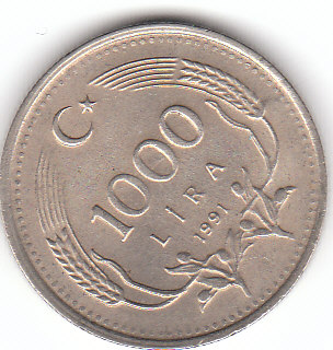  1000 Lira Türkei 1991 (A432)   