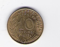  Frankreich 10 Centimes Al-N-Bro 1973  Schön Nr.229   